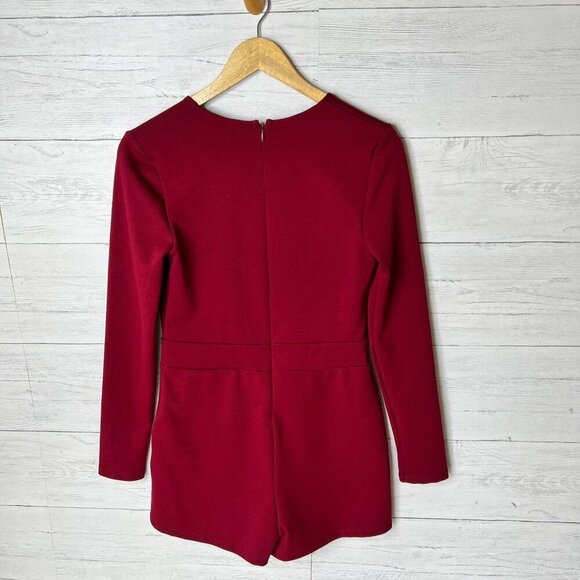 Silence + Noise Romper Womens Size Medium Cranberry Burgundy Long Sleeve Pockets - Picture 12 of 16